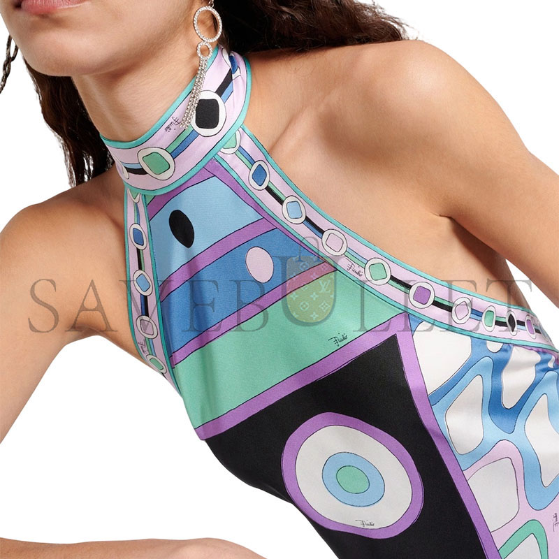 PUCCI VIVARA HALTERNECK SILK MIDI DRESS 